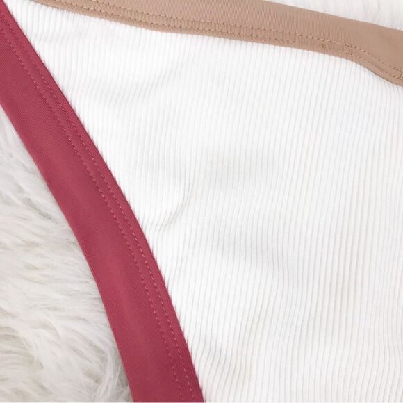 L*SPACE Vacay Ribbed Classic Bikini Bottoms Cream Colorblock Red Tan Size XS New - Picture 10 of 11